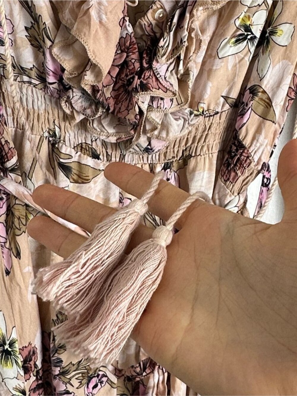 Jaase Chantal Boho Floral Ruffle Romantic Maxi Dress Peach Pink Handcrafted M - Picture 12 of 13